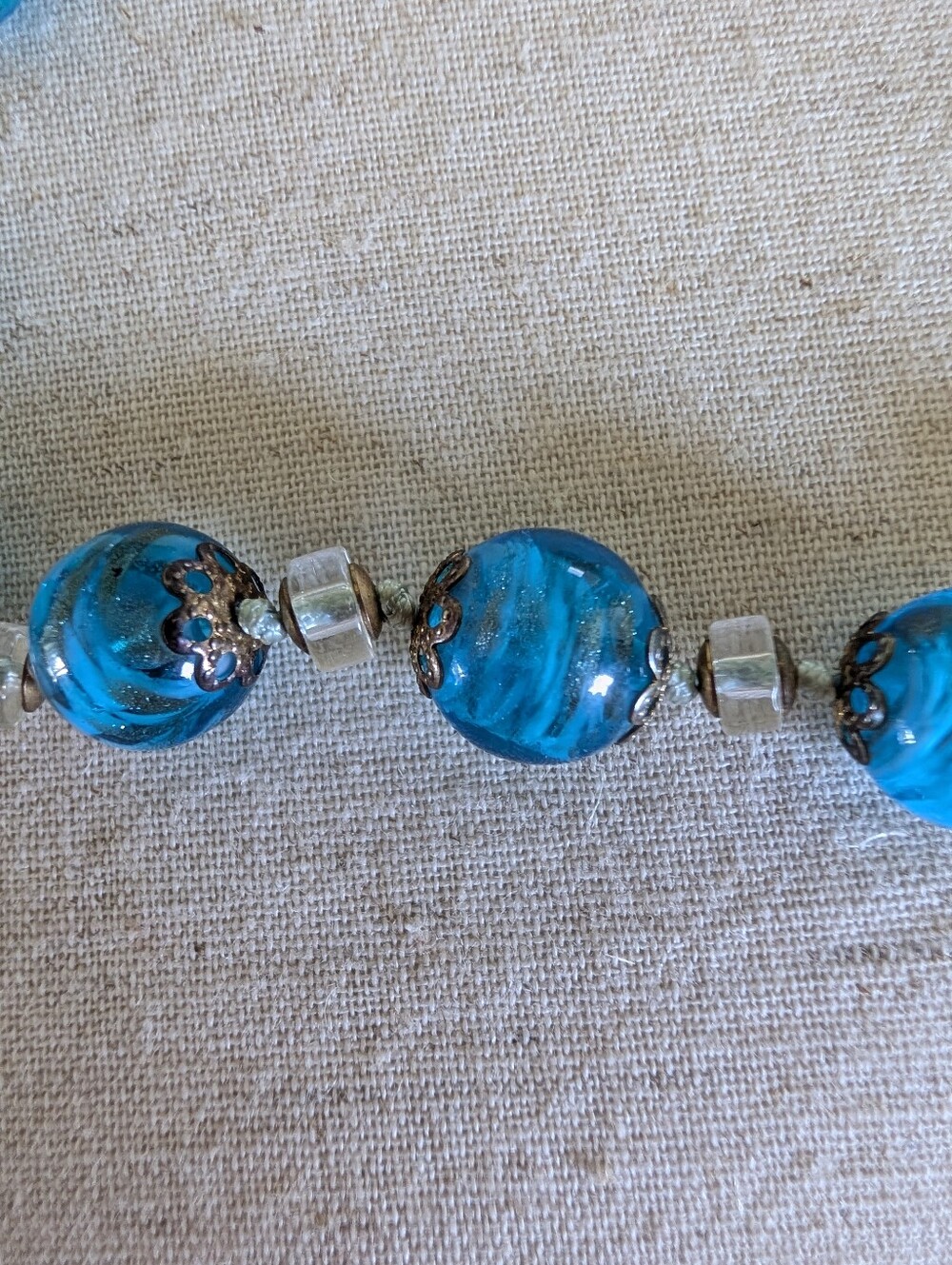 Vintage Murano Blue Glass Bead Necklace 15 Inches Statement Jewelry - Picture 3 of 3